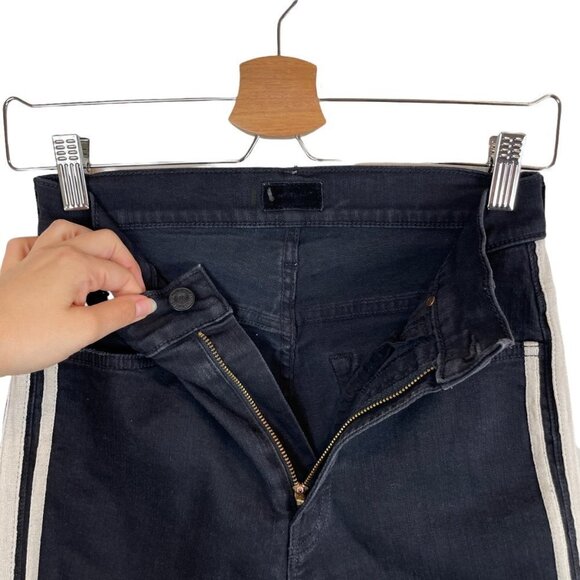 Mother The Insider High-Rise Crop Step Fray Guilty Racer Stripe Jeans Black Size - Picture 5 of 12